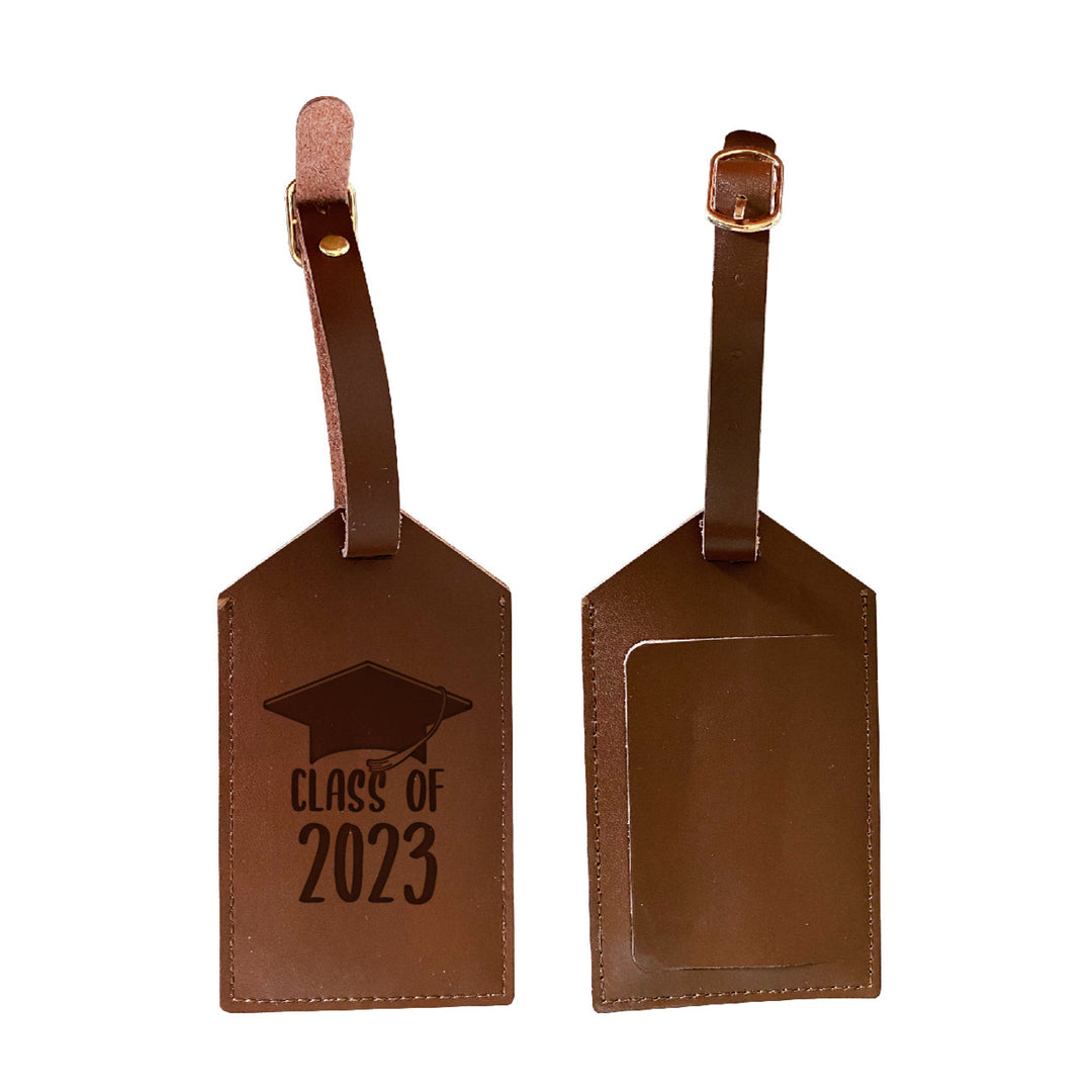 Class of 2023 Graduation Leather Luggage Tag Engraved Image 1