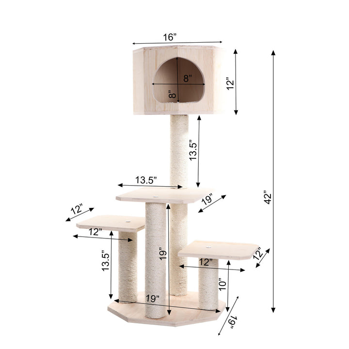 Armarkat S4203 Premium Scots Pine Solid Wood Cat Tree 46" Tall 4-Level Image 6