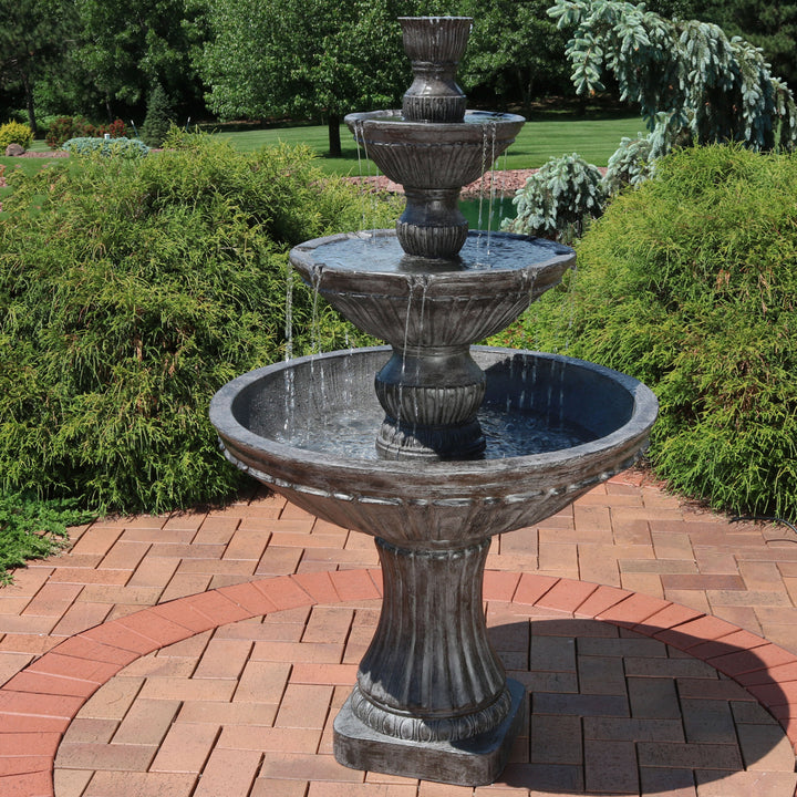 Sunnydaze Classic Designer Polystone Outdoor 3-Tier Fountain - Dark Brown Image 4