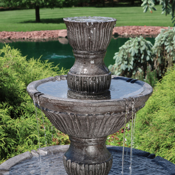 Sunnydaze Classic Designer Polystone Outdoor 3-Tier Fountain - Dark Brown Image 6