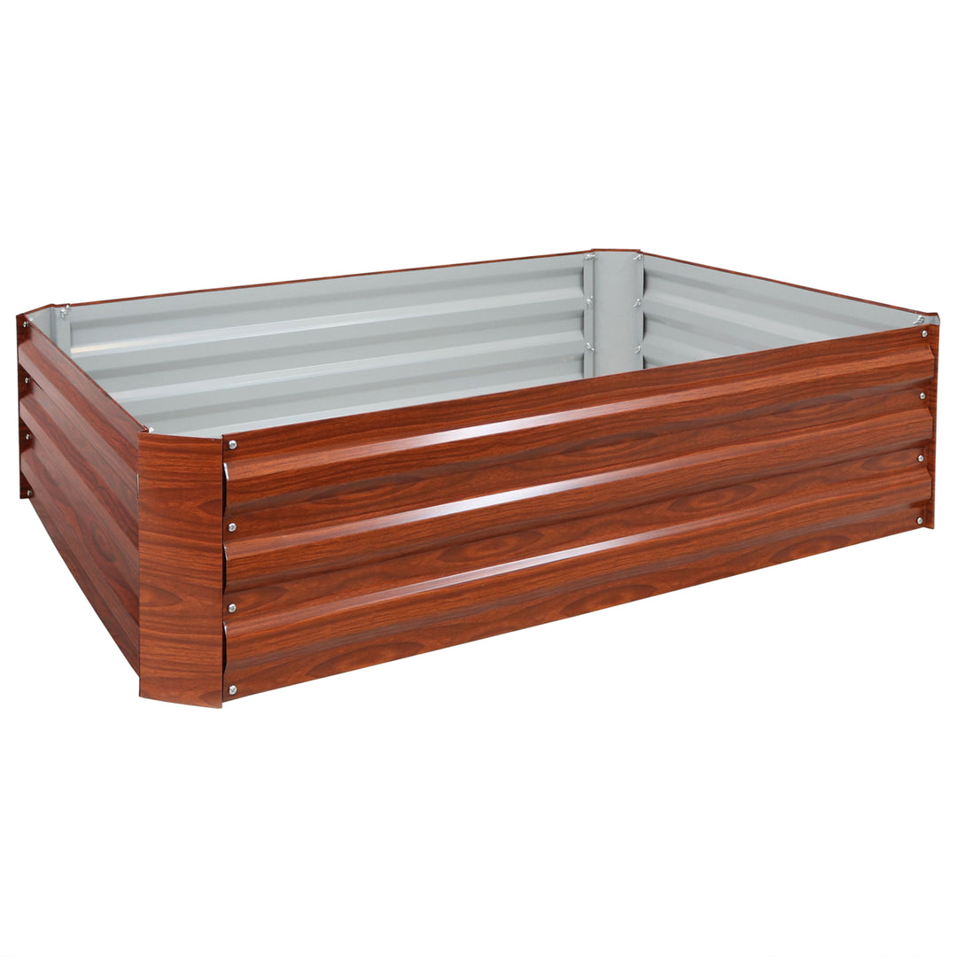 Sunnydaze Galvanized Steel Rectangle Raised Garden Bed - 47 in - Woodgrain Image 1