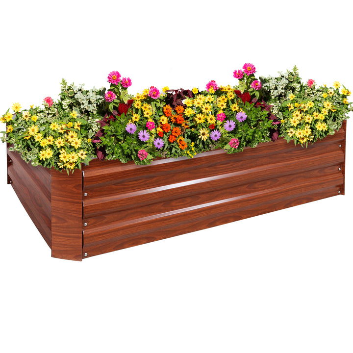 Sunnydaze Galvanized Steel Rectangle Raised Garden Bed - 47 in - Woodgrain Image 5