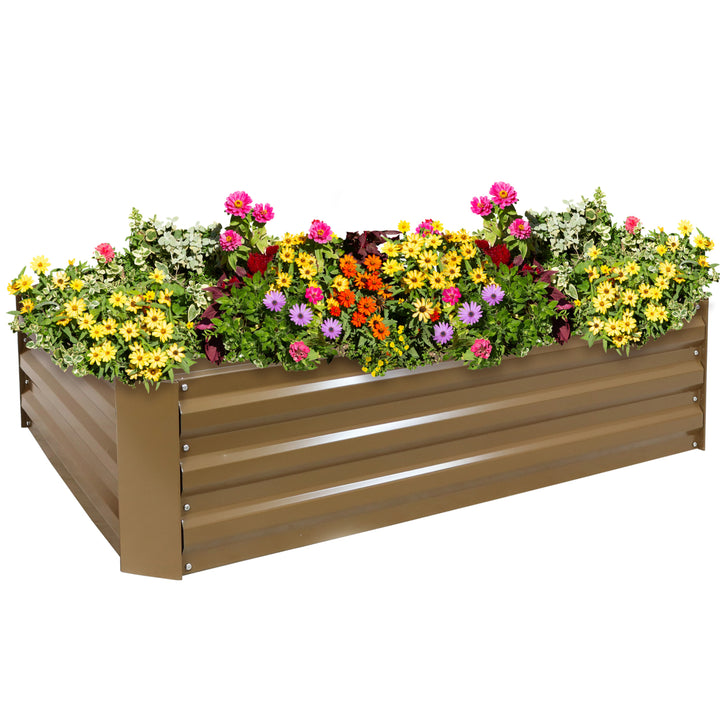 Sunnydaze Galvanized Steel Rectangle Raised Garden Bed - 47 in - Brown Image 5