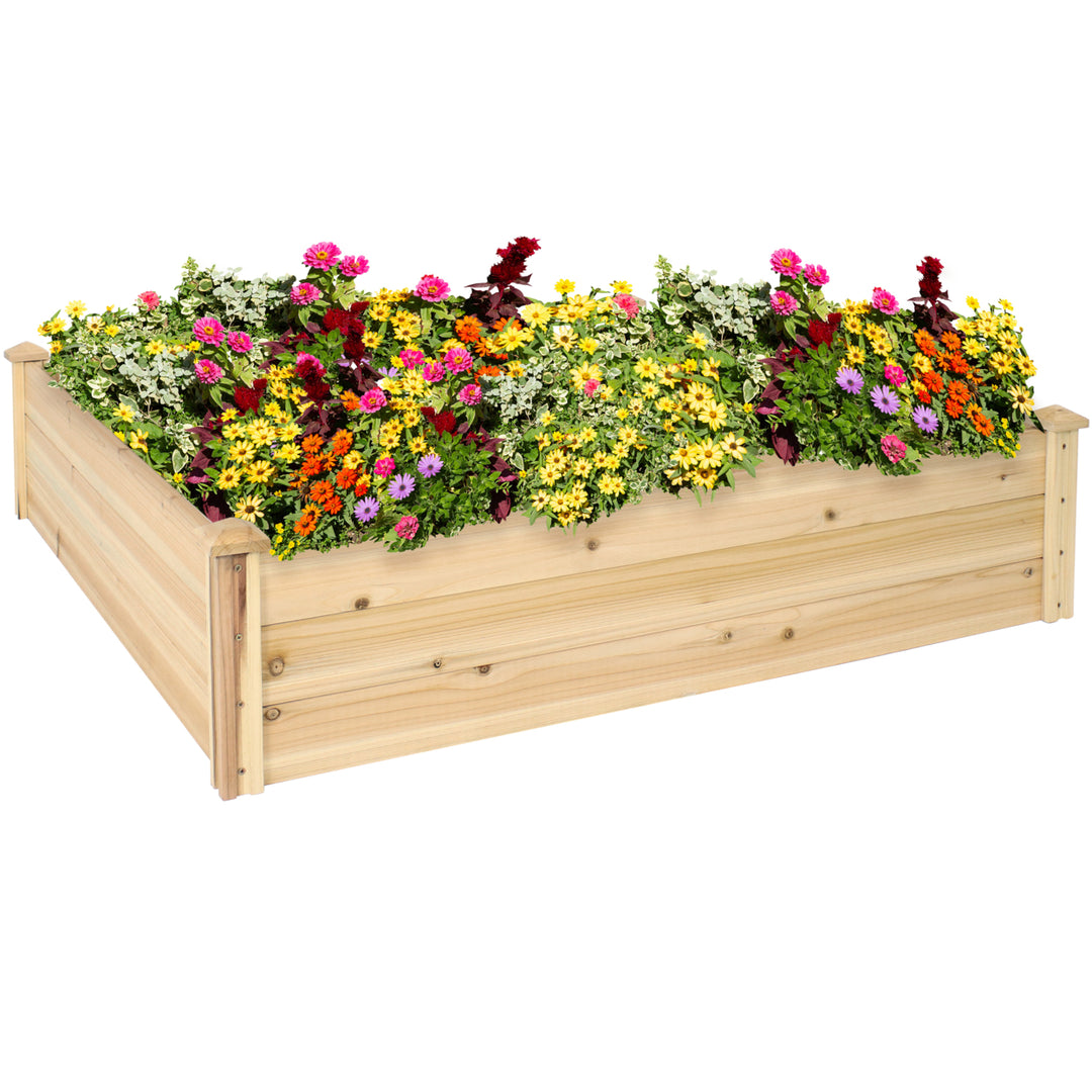 Sunnydaze Wooden Fir Square Raised Garden Bed - 48 in - Natural Image 5