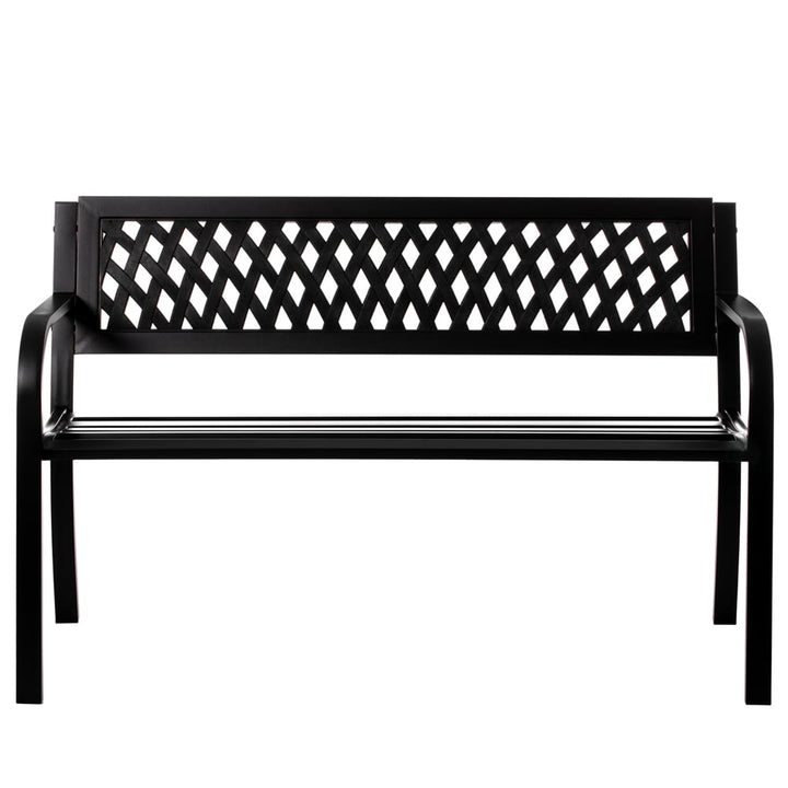 Gardenised 47 inch Steel Outdoor Park Bench Black Weather Resistant Patio Seating Image 1