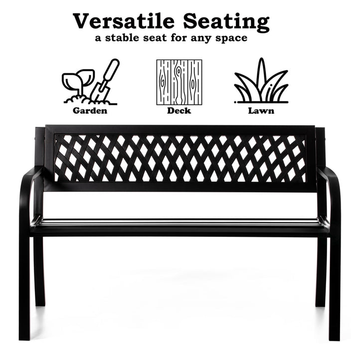 Gardenised 47 inch Steel Outdoor Park Bench Black Weather Resistant Patio Seating Image 5