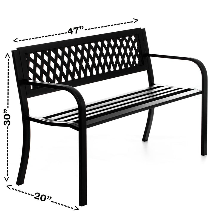 Gardenised 47 inch Steel Outdoor Park Bench Black Weather Resistant Patio Seating Image 6