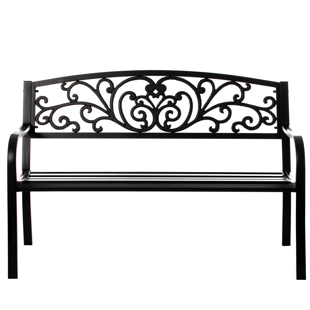 Gardenised Black Patio Garden Park Yard 50 in. Outdoor Steel Bench Powder Coated with Cast Iron Back Image 1