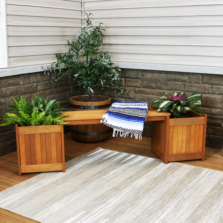 Sunnydaze Meranti Wood Outdoor Bench with Planter Boxes Image 4