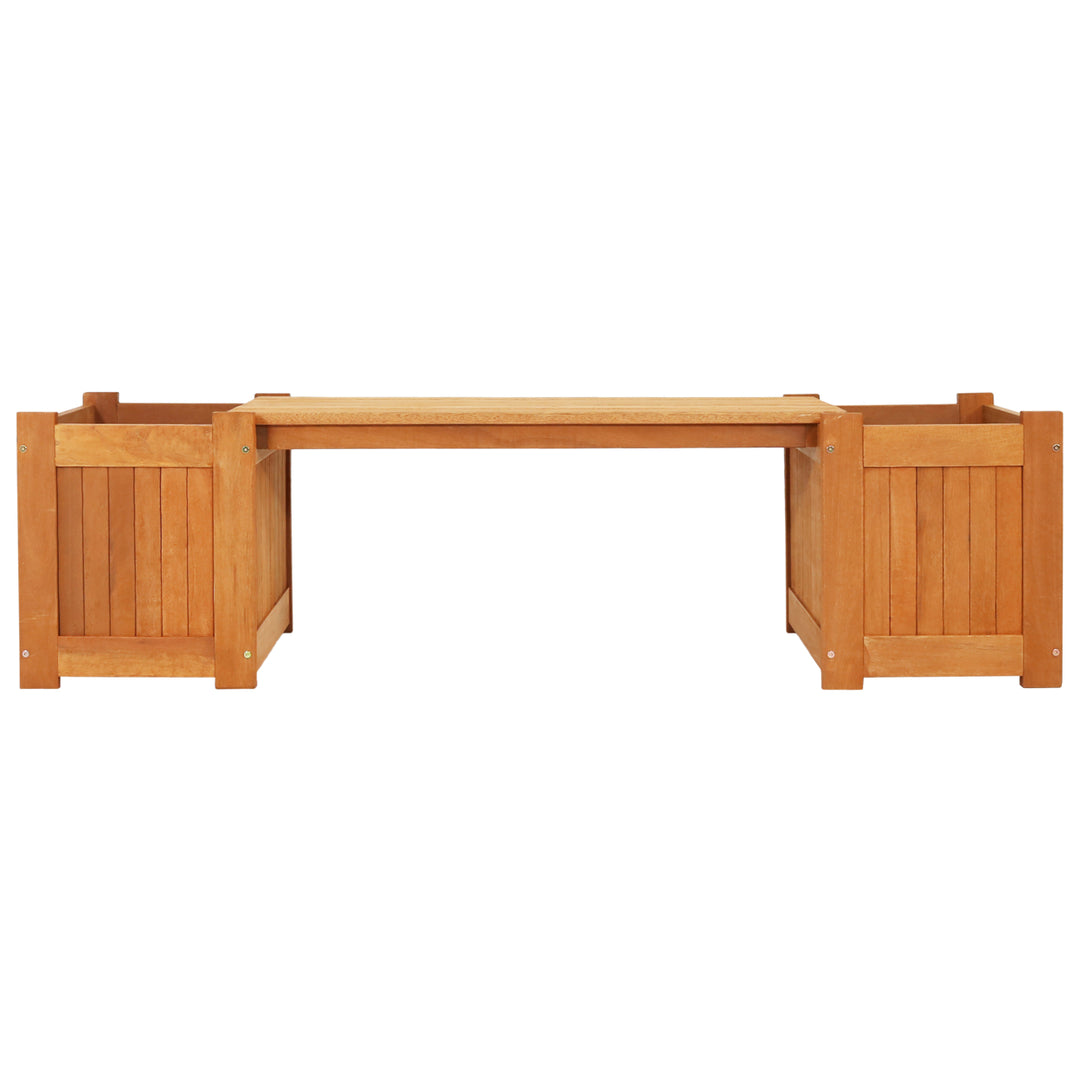 Sunnydaze Meranti Wood Outdoor Bench with Planter Boxes Image 9