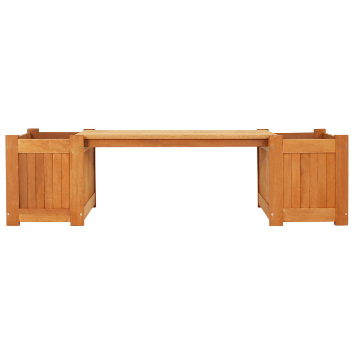 Sunnydaze Meranti Wood Outdoor Bench with Planter Boxes Image 9