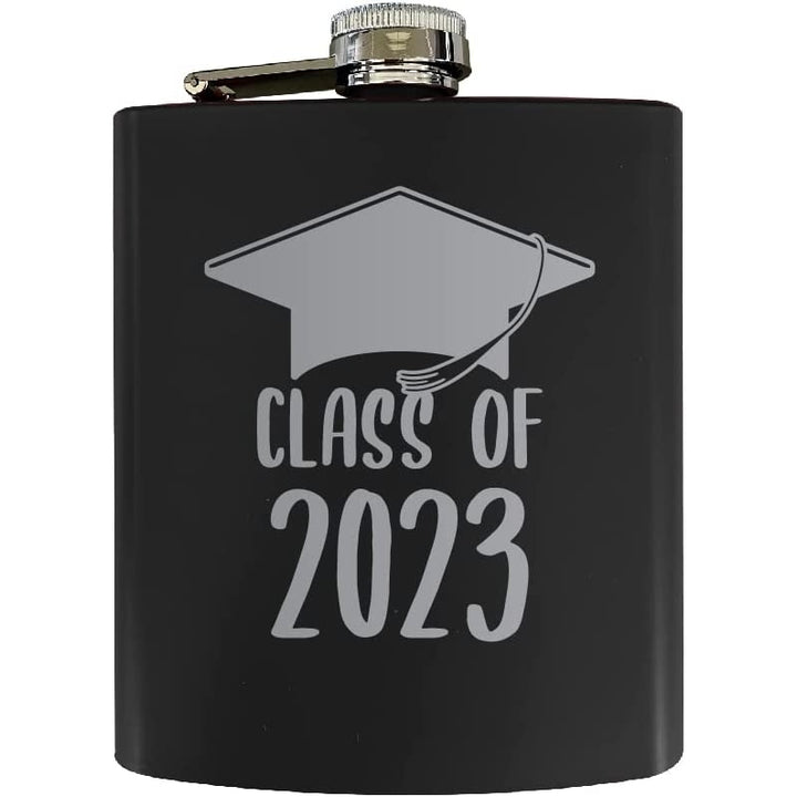 Class of 2023 Graduation Senior Grad Engraved Matte Finish Stainless Steel 7 oz Flask Image 1