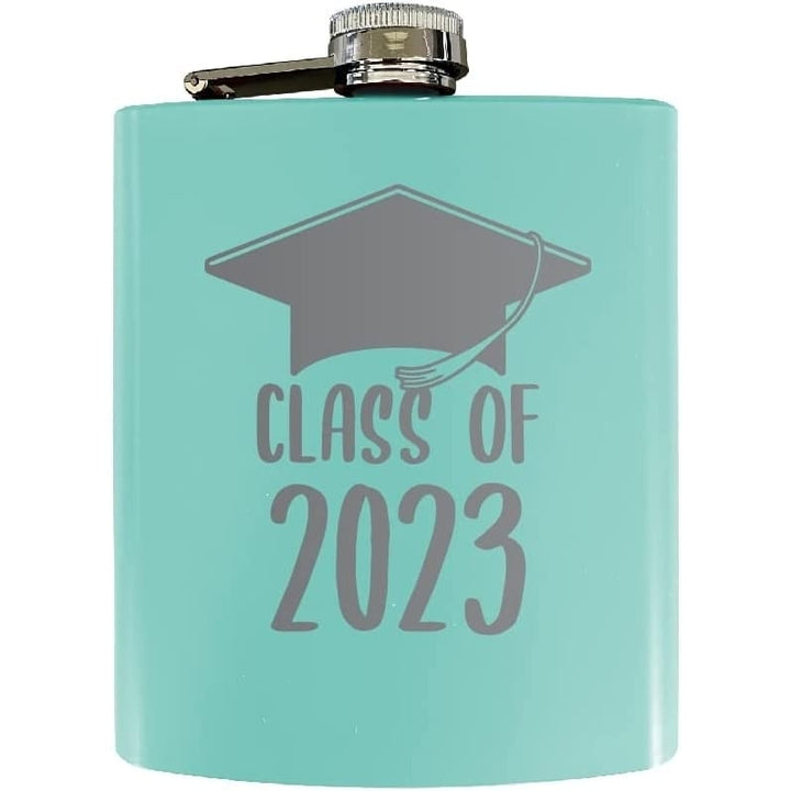 Class of 2023 Graduation Senior Grad Engraved Matte Finish Stainless Steel 7 oz Flask Image 1