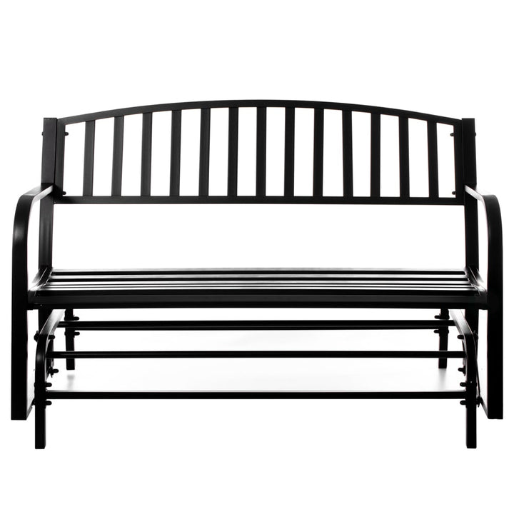 Gardenised Black Steel Glider Bench Outdoor Loveseat 50in Patio Swing Yard Seat Image 1