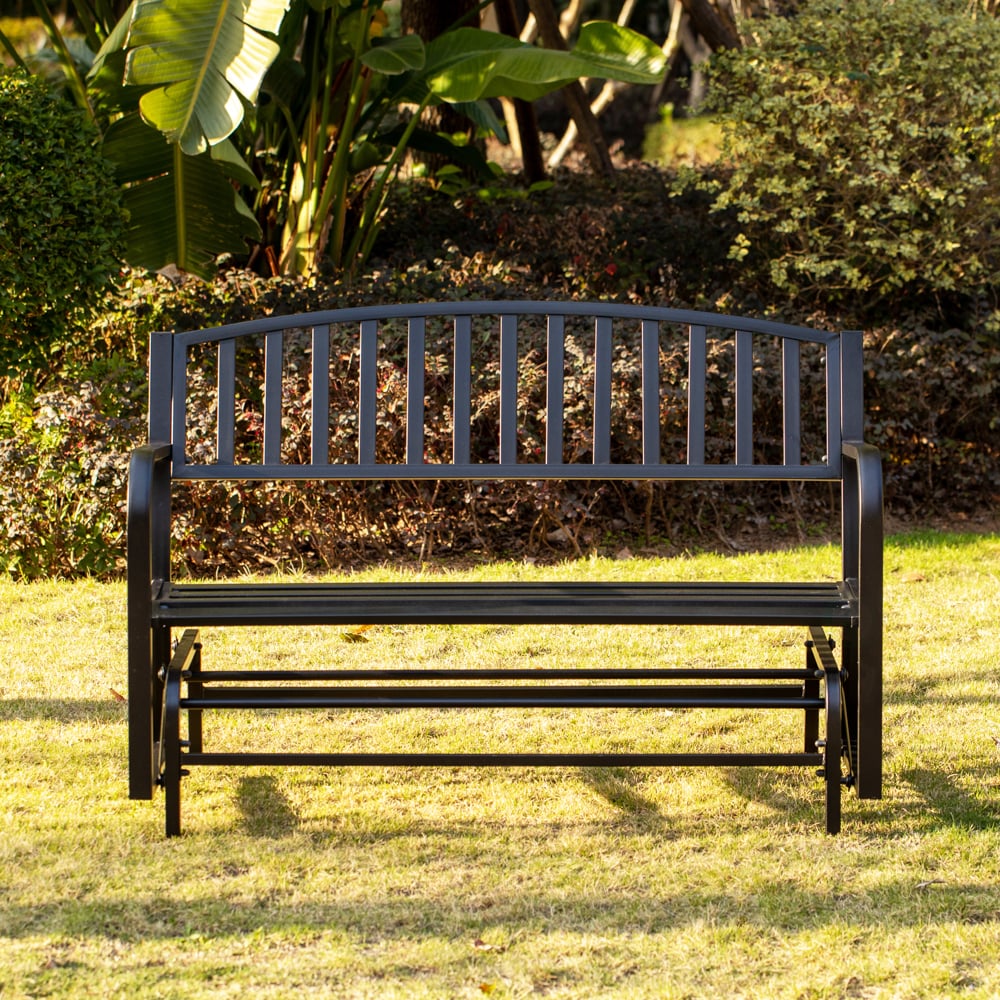 Gardenised Black Steel Glider Bench Outdoor Loveseat 50in Patio Swing Yard Seat Image 2