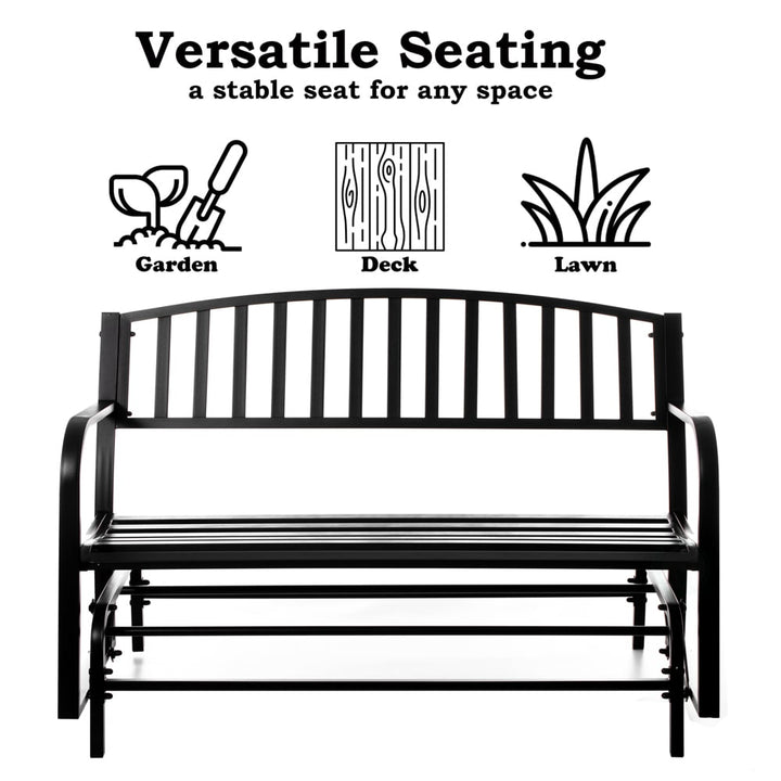 Gardenised Black Steel Glider Bench Outdoor Loveseat 50in Patio Swing Yard Seat Image 5