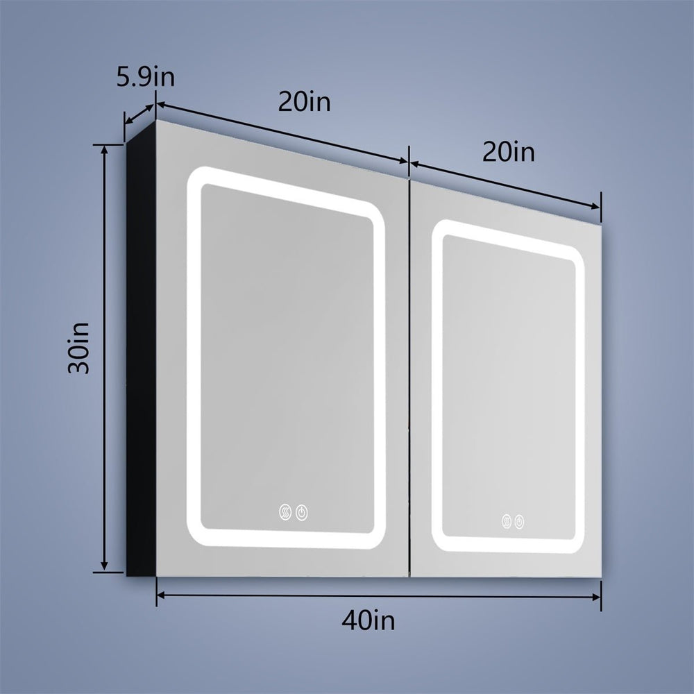 ExBrite 40 in. W x 30 in. H LED Bathroom Surface Mount Medicine Cabinet Double Door Lighted Medicine Cabinet Image 2