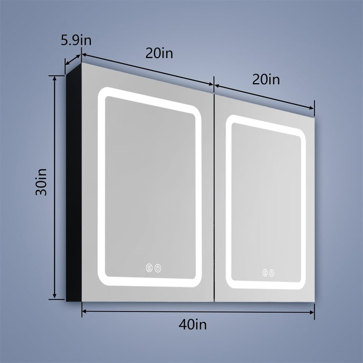 ExBrite LED Bathroom Medicine Cabinet 40x30 Black Aluminium Lighted Double Door Image 2