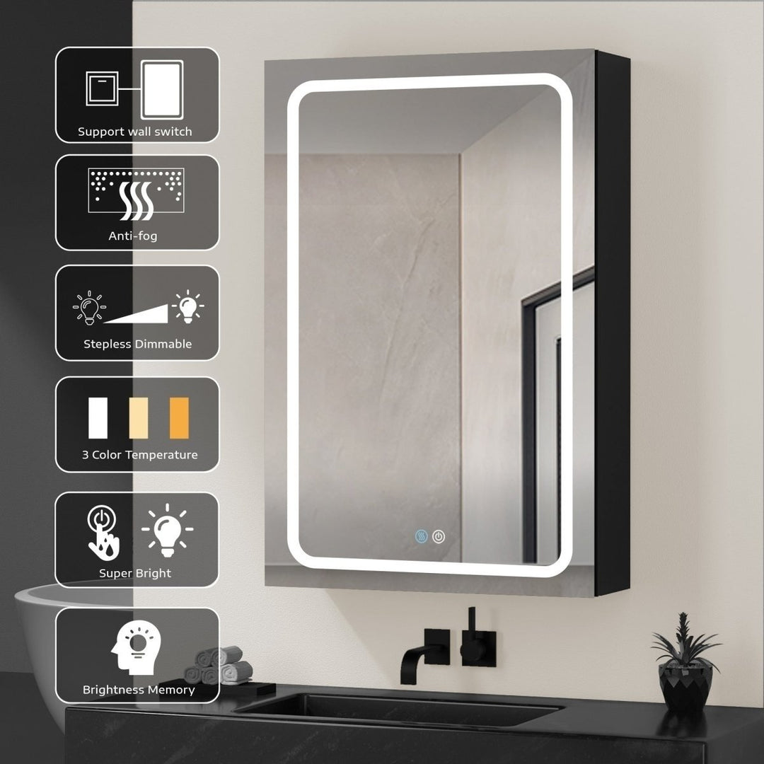 ExBrite LED Bathroom Medicine Cabinet 40x30 Black Aluminium Lighted Double Door Image 4