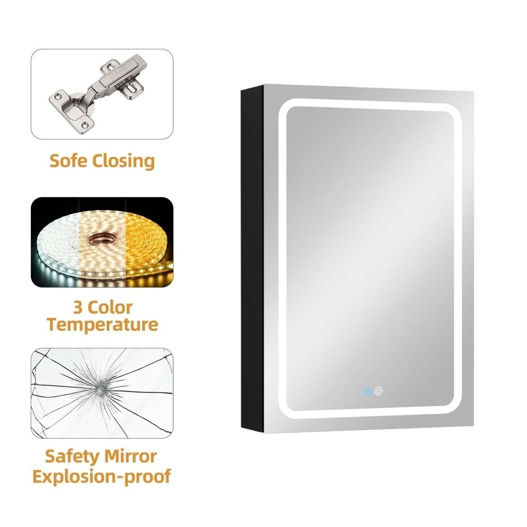 ExBrite LED Lighted Medicine Cabinet 50x30 Black Surface Mount Dimmable Defogging Image 5