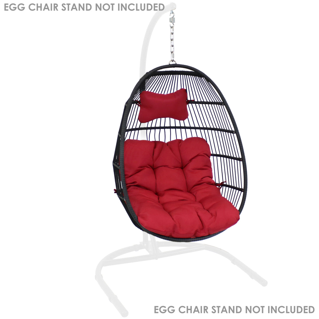 Sunnydaze Black Polyethylene Wicker Hanging Egg Chair with Cushions - Red Image 9