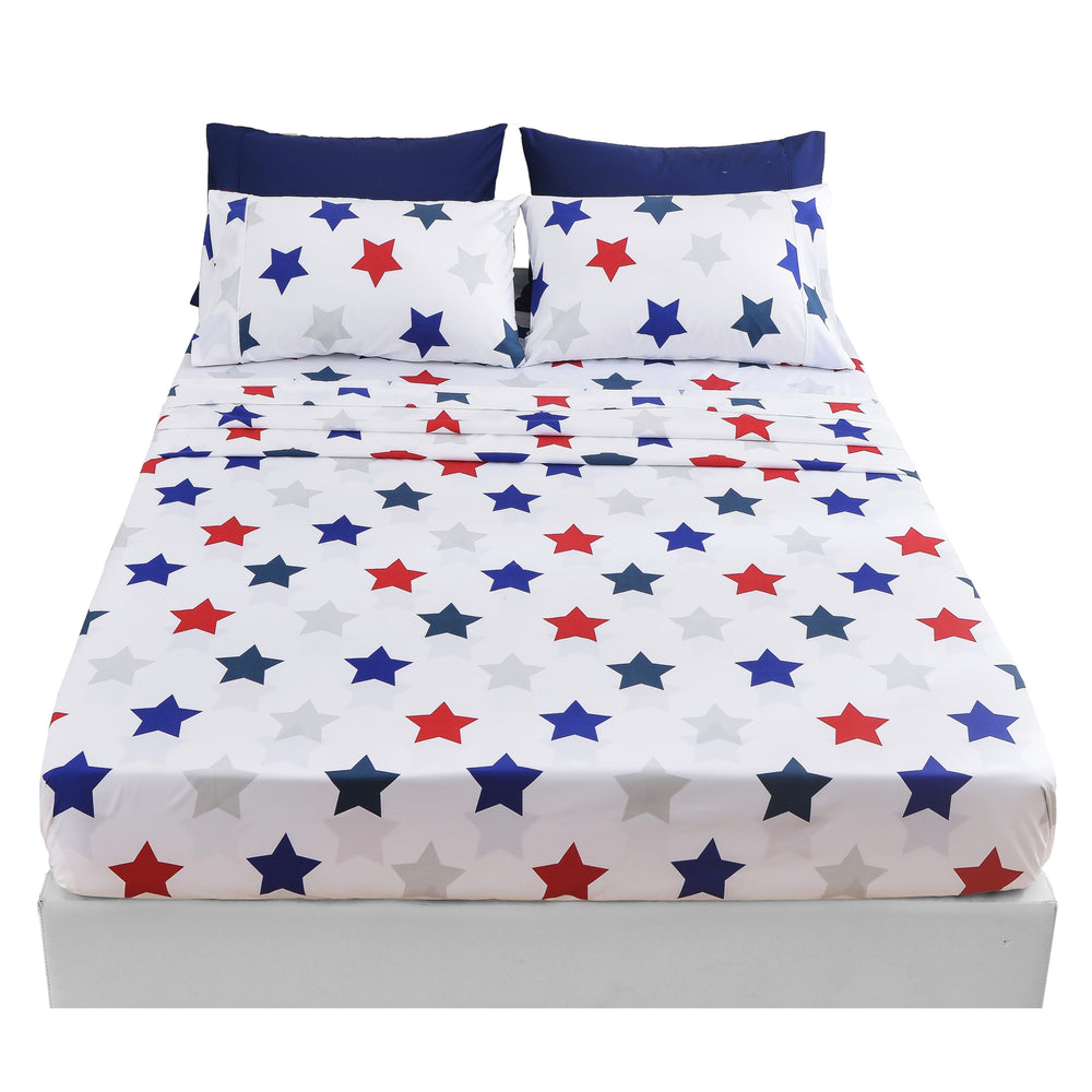 American Home Collection Ultra Soft 4-6 Piece Star Printed Bed Sheet Set Image 2