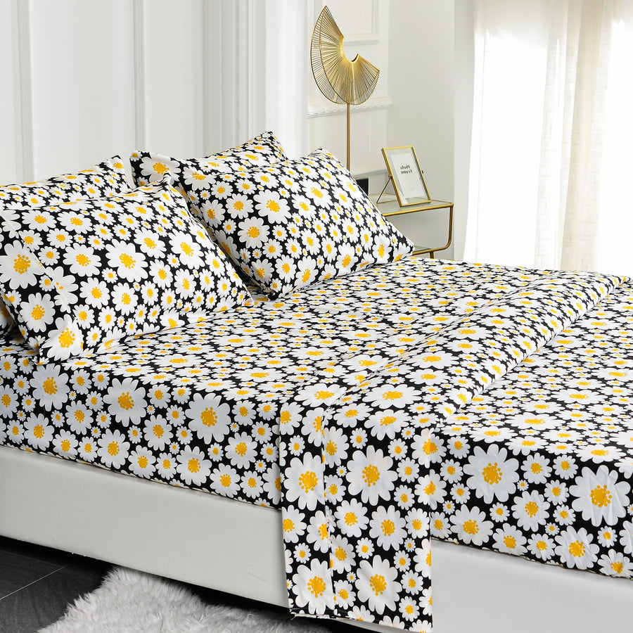 American Home Collection Ultra Soft 4-6 Piece Daisies Printed Bed Sheet Set Image 1