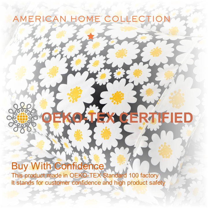 American Home Collection Ultra Soft Daisies Printed Bed Sheet Set Twin Queen King Image 4