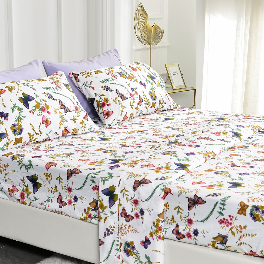 American Home Collection Ultra Soft 4-6 Piece Butterfly Printed Bed Sheet Set Image 1