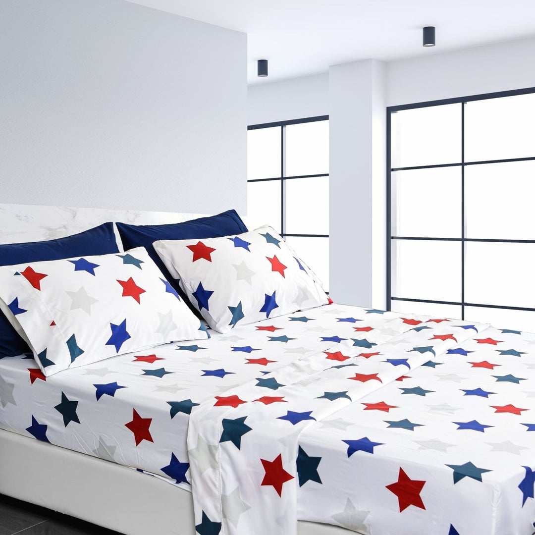 American Home Collection Star Printed Ultra Soft Bed Sheet Set Twin Full Queen King Image 1