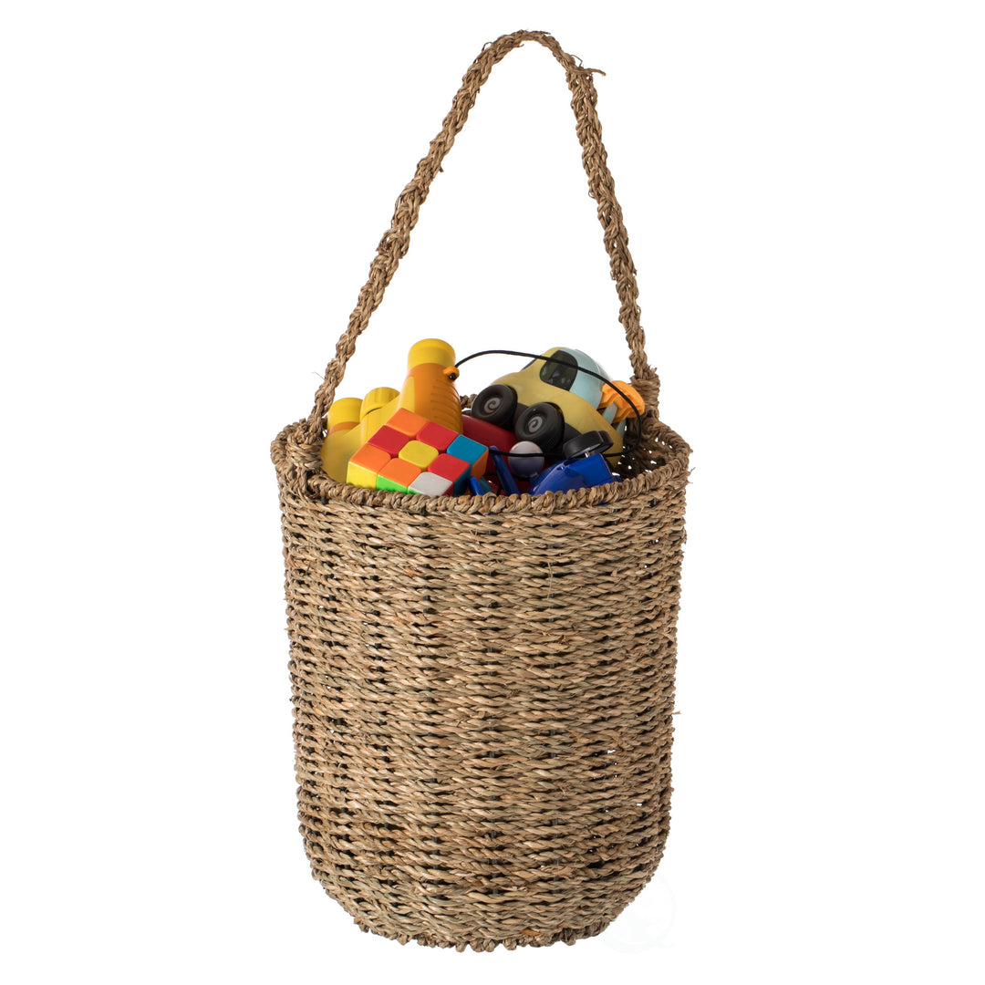 Natural Seagrass Storage Basket 9.5" Round with Handles for Home Organization Image 1