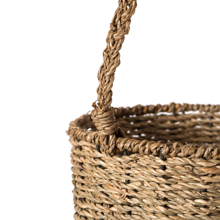 Natural Seagrass Storage Basket 9.5" Round with Handles for Home Organization Image 7