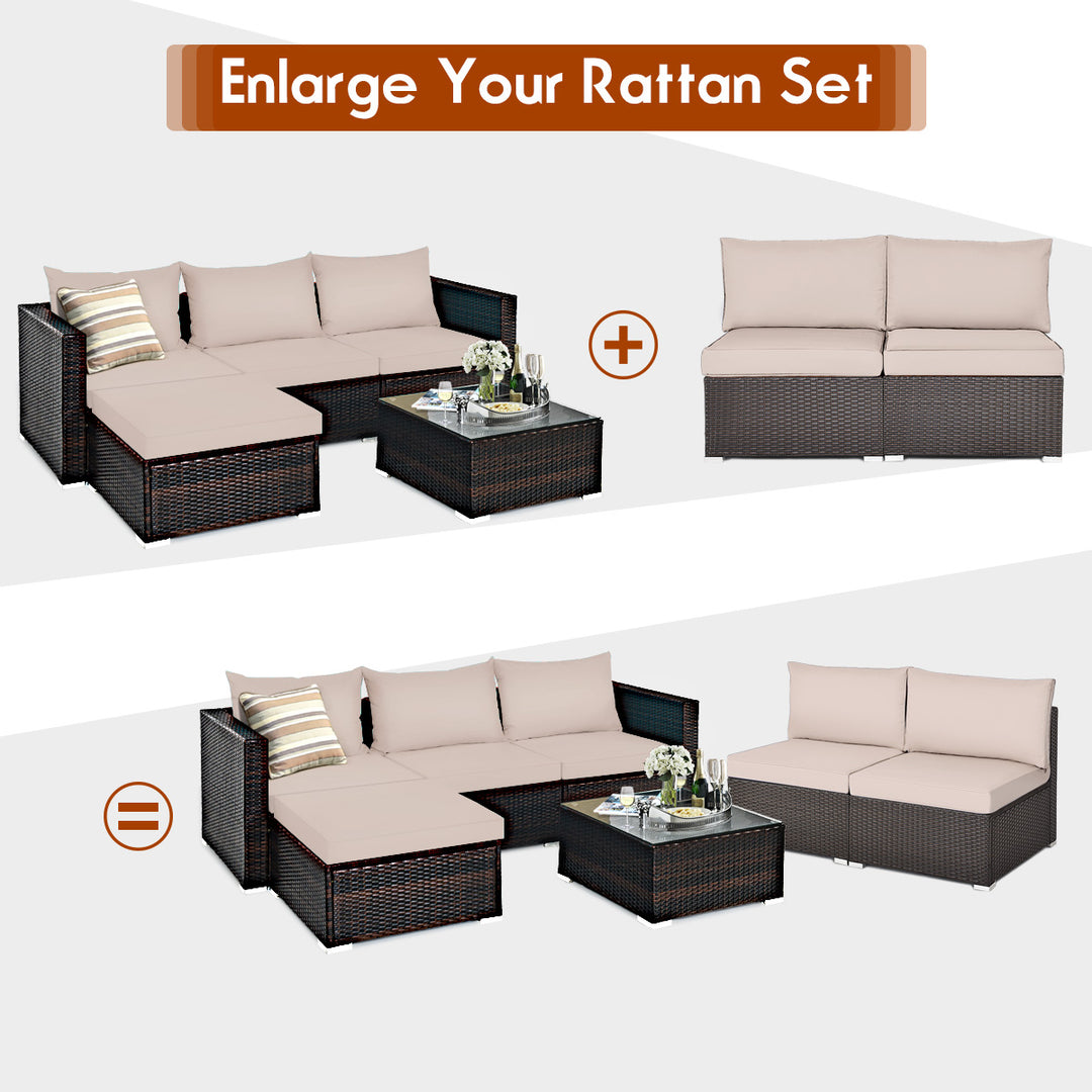 2PCS Patio Rattan Armless Sofa Sectional Furniture W/Cushion Image 7