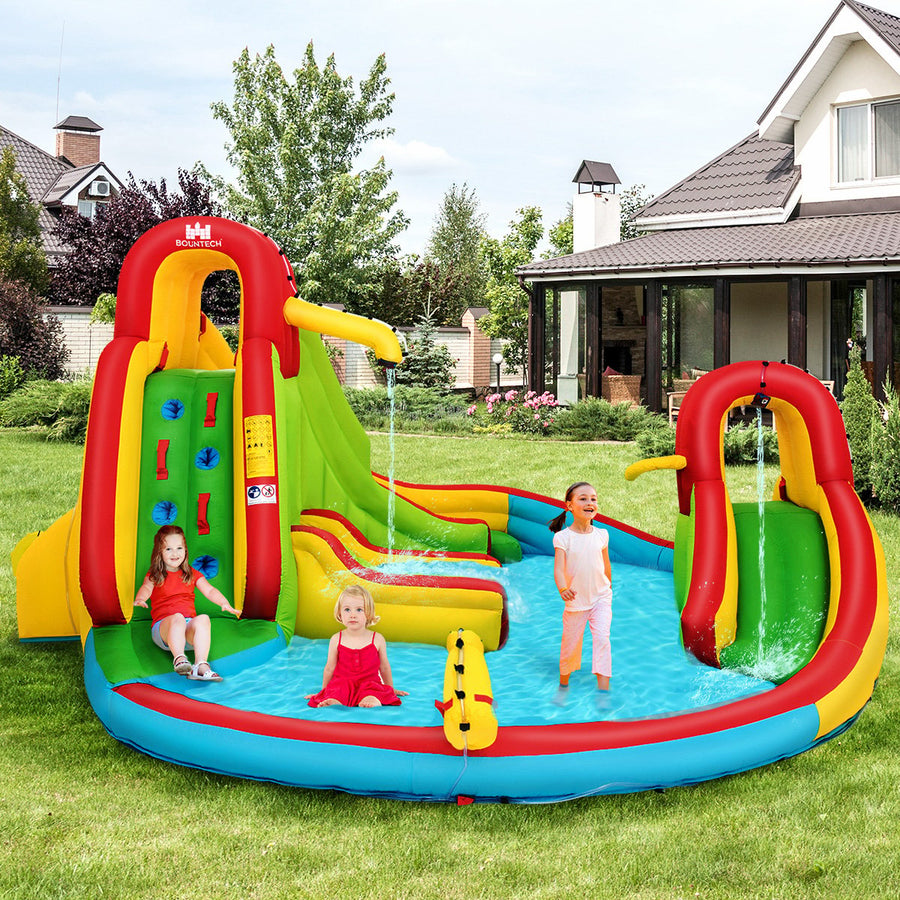 Kids Inflatable Water Slide Park with Climbing Wall Water Cannon and Splash Pool Image 1