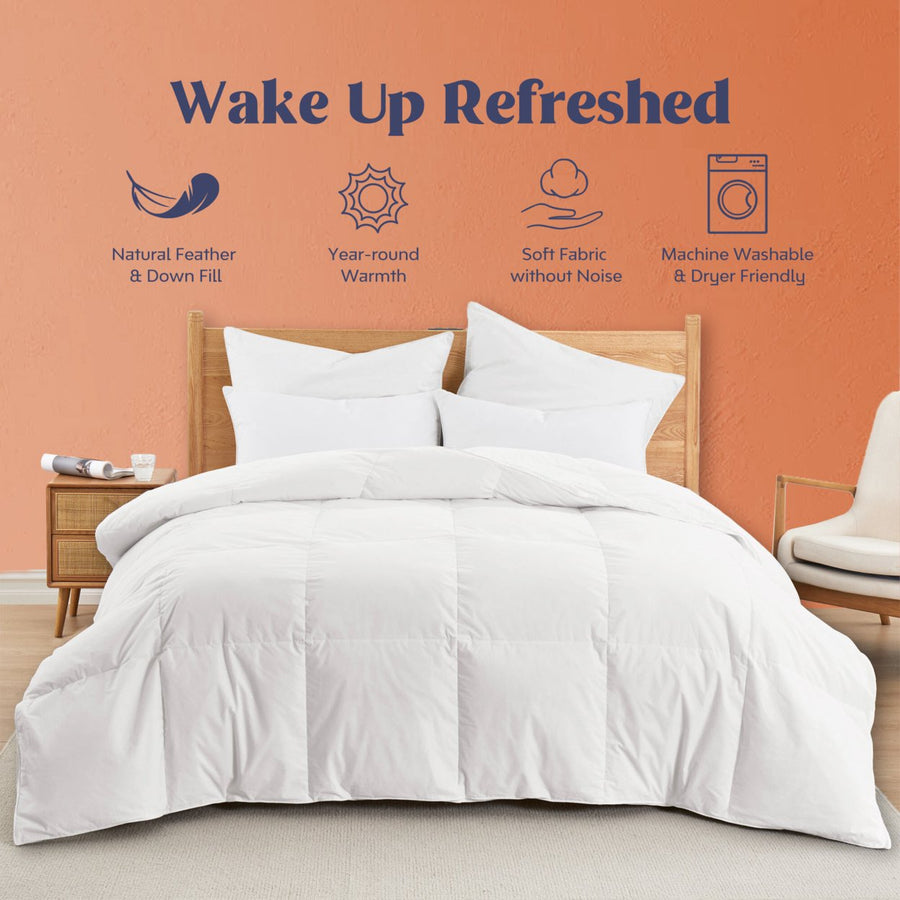 All Season White Goose Down and UltraFeather Comforter, Down Comforter King, Full and Twin Size Image 1