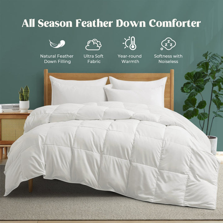 White Goose Feather Fiber and Down Comforter-LightweightandMedium Weight, Sleep Soundly with Noiseless Image 3