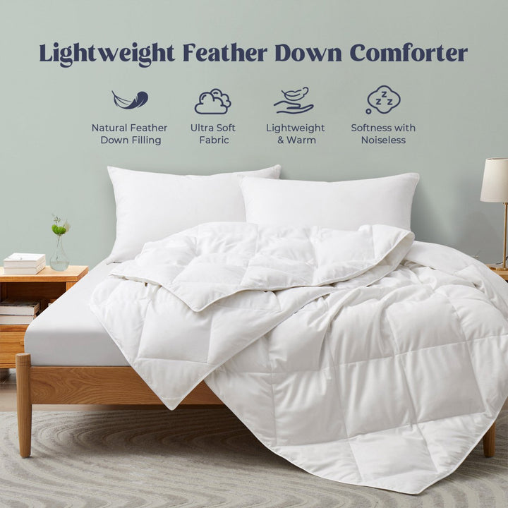 White Goose Feather Fiber and Down Comforter-LightweightandMedium Weight, Sleep Soundly with Noiseless Image 6