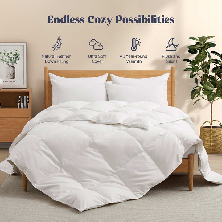 Premium All Seasons White Goose Feather Fiber and Down Comforter Image 3