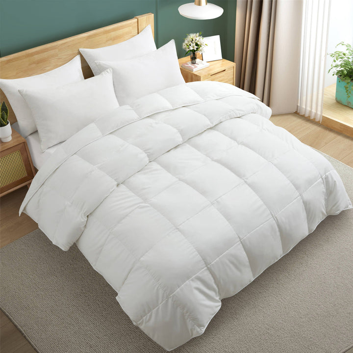 White Goose Feather Fiber and Down Comforter-LightweightandMedium Weight, Sleep Soundly with Noiseless Image 4