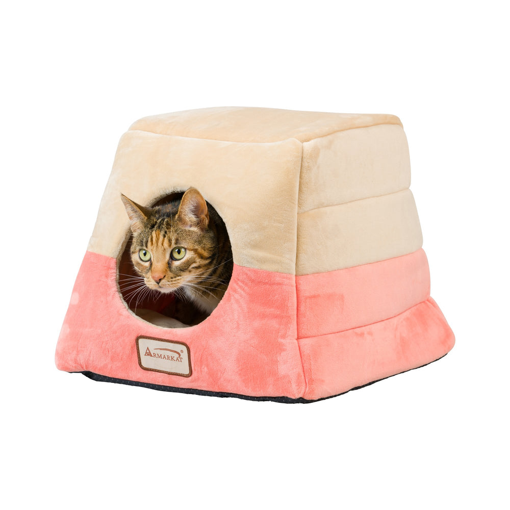 Armarkat Cat Bed C07 Covered Orange Beige Waterproof Soft Velvet 13.5 inches Image 2