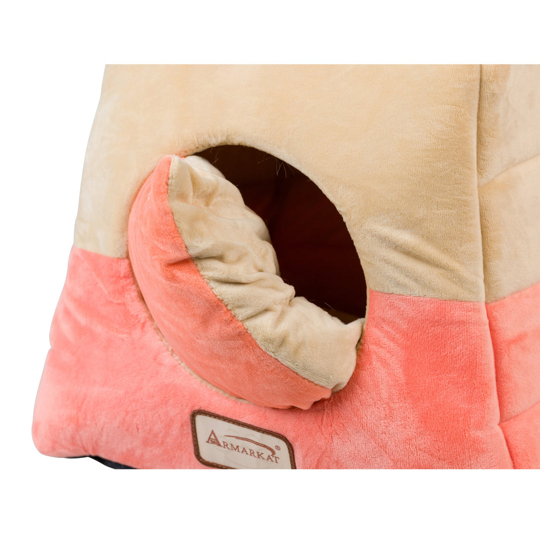 Armarkat Cat Bed C07 Covered Orange Beige Waterproof Soft Velvet 13.5 inches Image 4