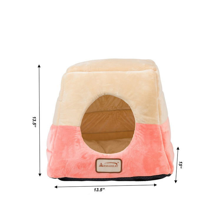 Armarkat Cat Bed C07 Covered Orange Beige Waterproof Soft Velvet 13.5 inches Image 5