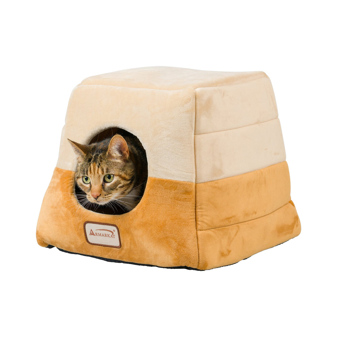 Armarkat Cat Bed Model C07 Covered Brown Beige Waterproof Velvet 13.5"x15" Image 2