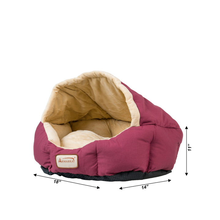 Armarkat C08 Cat Bed Small Indoor Pet Bed Beige Burgundy Waterproof Machine Washable Image 2