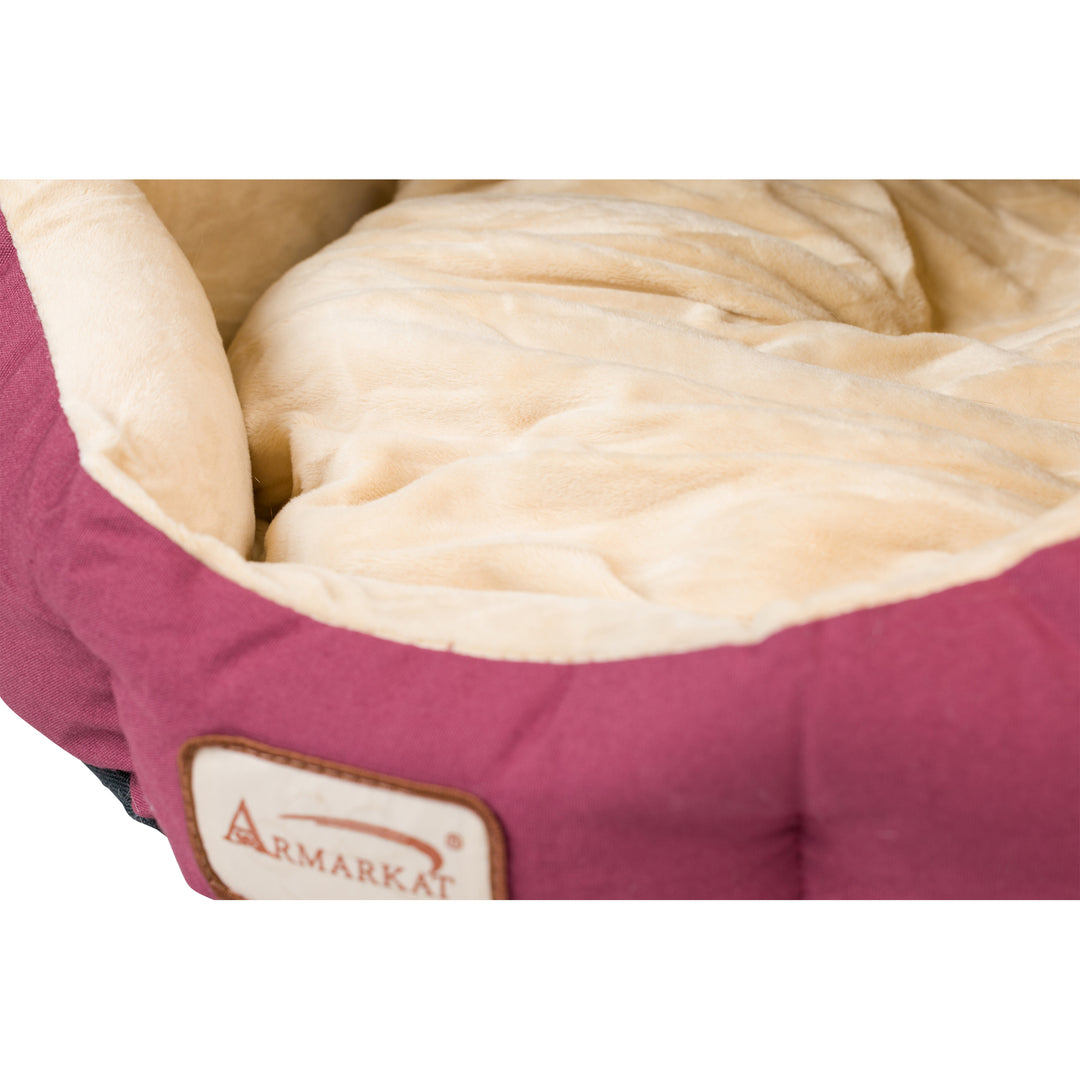 Armarkat C08 Cat Bed Small Indoor Pet Bed Beige Burgundy Waterproof Machine Washable Image 4