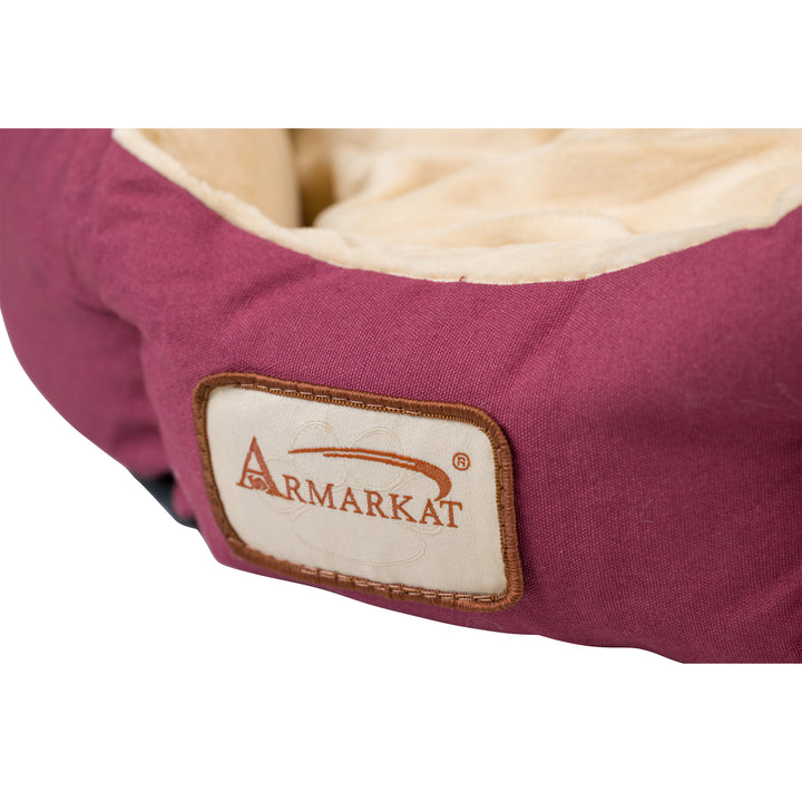 Armarkat C08 Cat Bed Small Indoor Pet Bed Beige Burgundy Waterproof Machine Washable Image 5