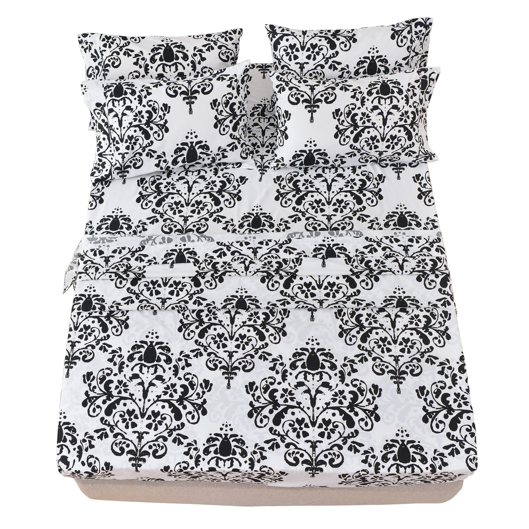 American Home Collection Ultra Soft 4-6 Piece Black and White Damask Bed Sheet Set Image 2