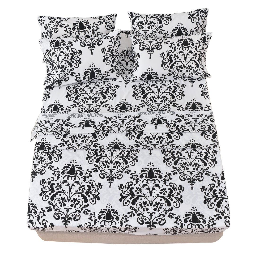 American Home Collection Ultra Soft 4-6 Piece Black and White Damask Bed Sheet Set Image 2