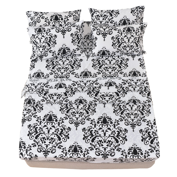 American Home Collection Black White Damask Bed Sheet Set Ultra Soft Twin King Image 2