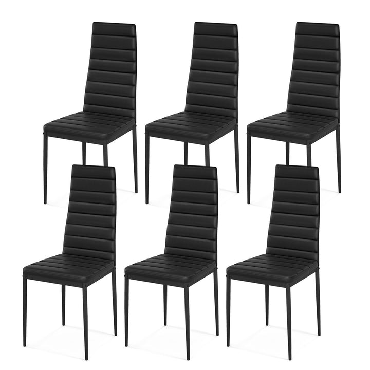 Set of 6 Dining Side Chair PVC High Back Metal Legs Kitchen Home Furniture Black Image 1